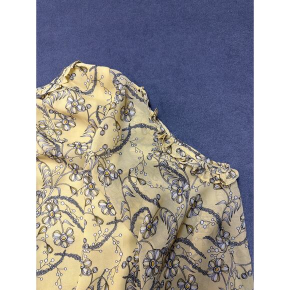 MAX STUDIO Yellow Floral Open Shoulder 3/4 Sleeved Keyhole Blouse Women’s Med - Picture 11 of 11